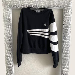 retro adidas three striped crewneck sweatshirt in black